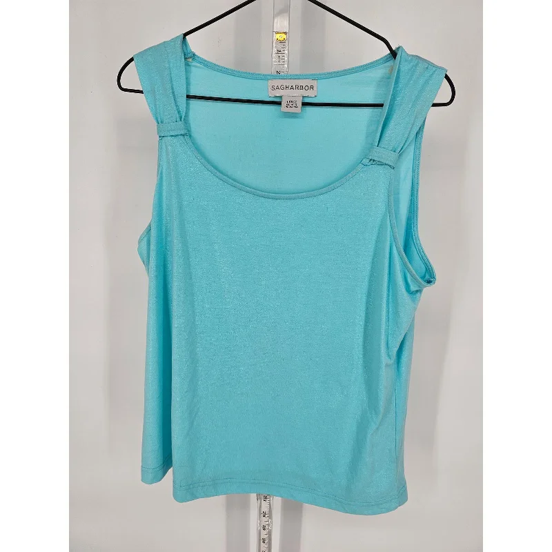 Act Now Sag Harbor Womens Sz L Sleeveless Blouse Scoop Neck Light Blue