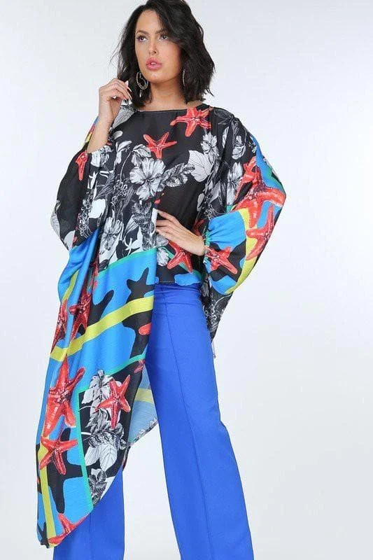 Stock Clearance Scarf Print Asymmetrical Hem Top
