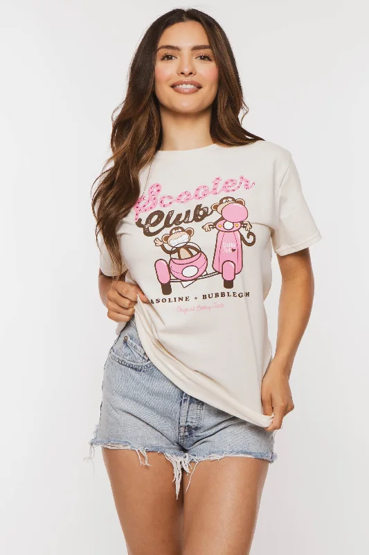 Deal of the Day Scooter Club  - Bobby Jack Boyfriend Rhinestone T-Shirt -Ivory