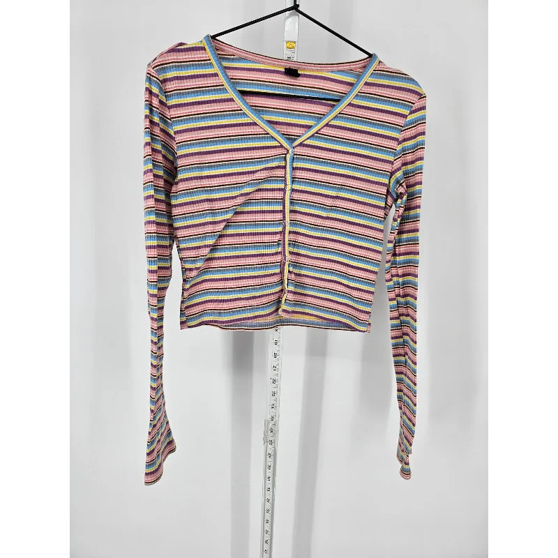 Online Specials Shein Womens Sz L Long Sleeve Cropped Shirt Ribbed Rainbow Striped Y2K