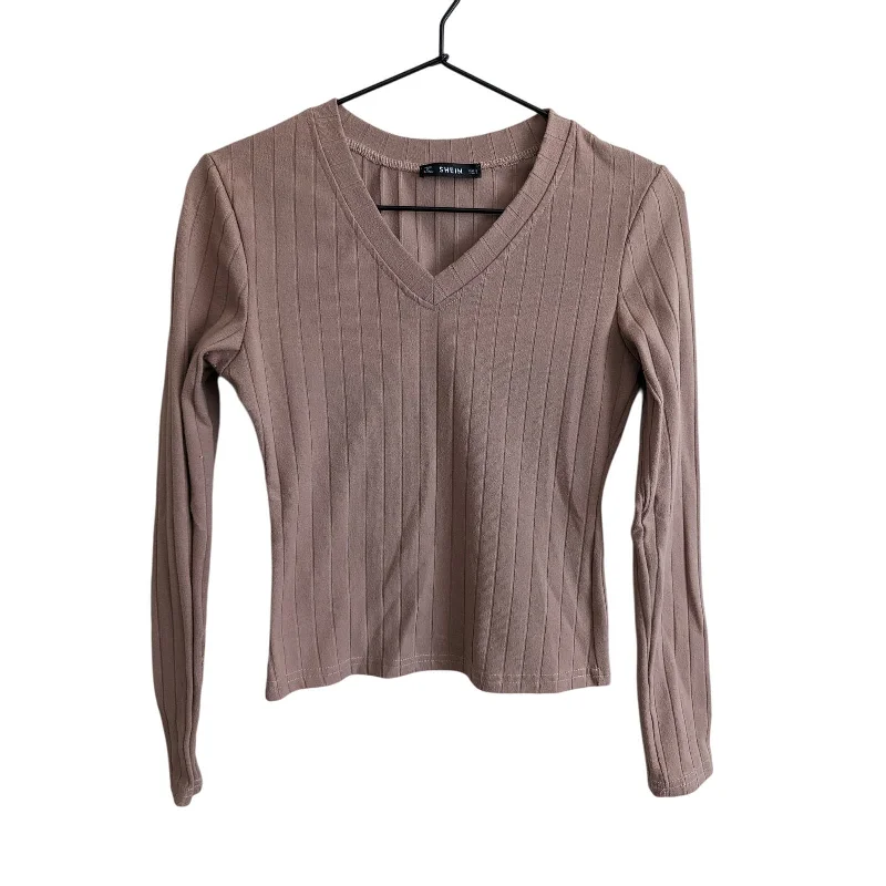 Price Meltdown Shein Womens Sz S Long Sleeve Cropped V Neck Shirt Mauve Ribbed