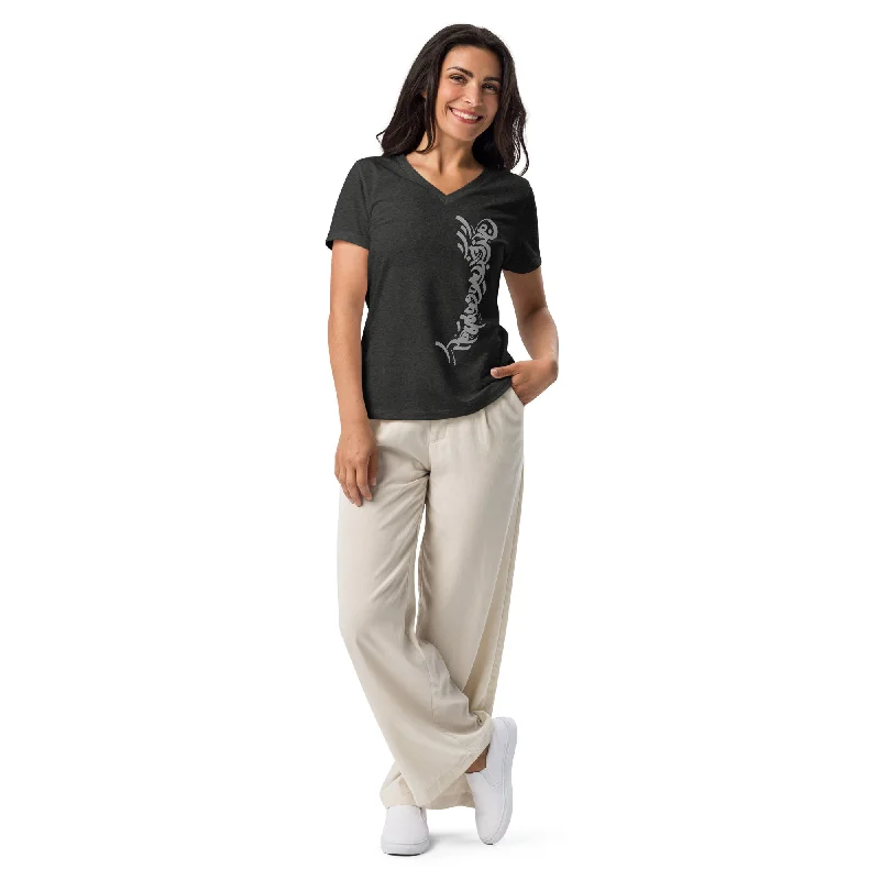 Super Bargain Short Sleeve Relaxed Fit V-Neck Women's T-Shirt STEP INTO THE MIST
