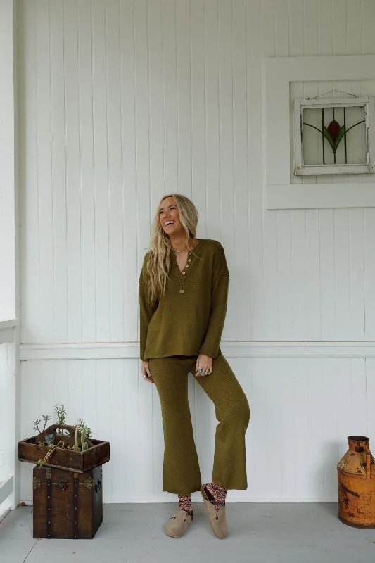 Price Reduction Sierra Slumber Waffle Knit Set - Olive