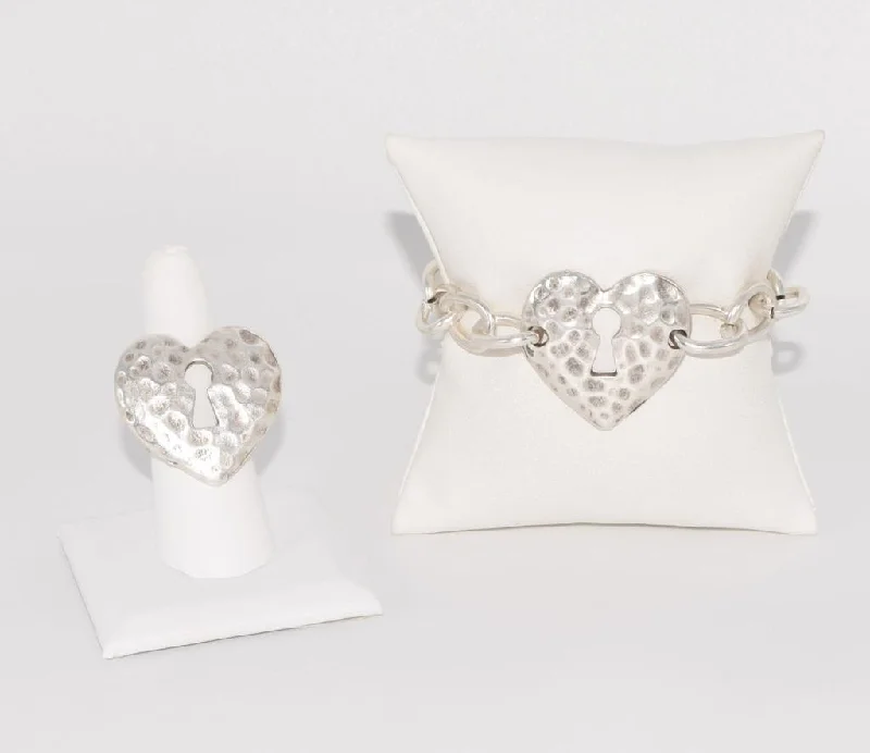 One-DAY Sale Silver Heart Adjustable Ring & Bracelet Turkish Set