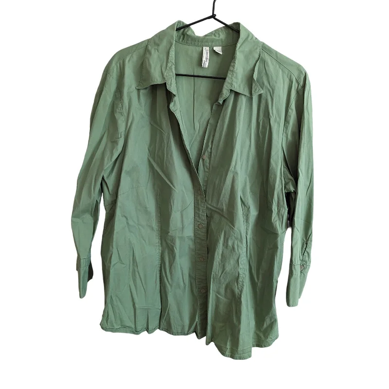 Overstock St Johns Bay Womens Sz 1X Long Sleeve Button Down Shirt Sage Green