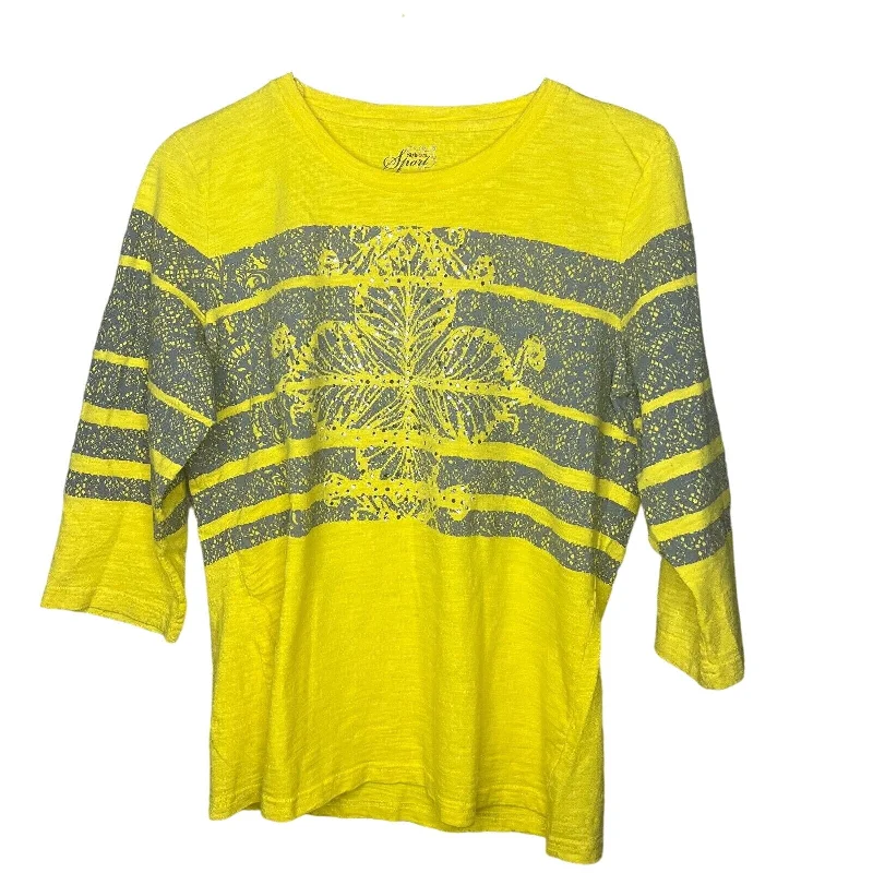 Closeout Style & Co Sport Womens Sz M 100% Cotton 3/4 Sleeve T Shirt Yellow Gray Studded Closeout Style & Co Sport Womens Sz M 100% Cotton 3/4 Sleeve T Shirt Yellow Gray Studded
