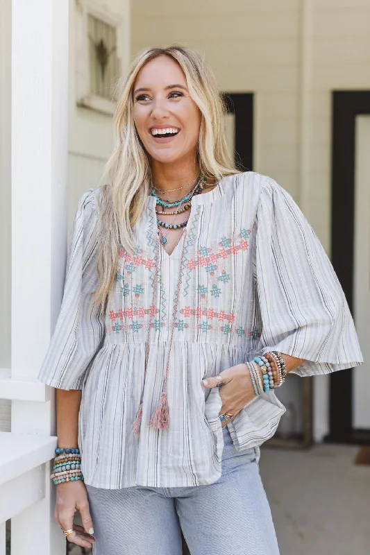 Friends and Family Sale Sunny Shores Striped Top - Blue