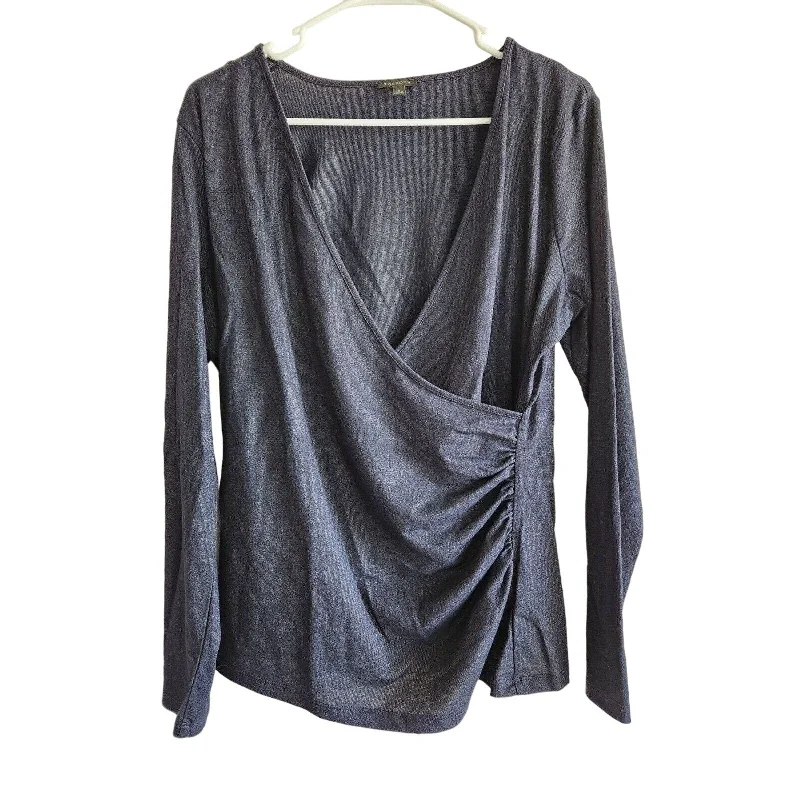 Deal Explosion Talbots Womens Sz L Long Sleeve Faux Wrap Blouse Blue Metallic Weave