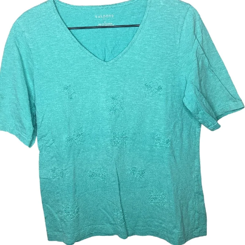 Final Clearance Talbots Womens Sz M 100% Cotton V Neck Short Sleeve T Shirt Blue Teal Beaded Final Clearance Talbots Womens Sz M 100% Cotton V Neck Short Sleeve T Shirt Blue Teal Beaded