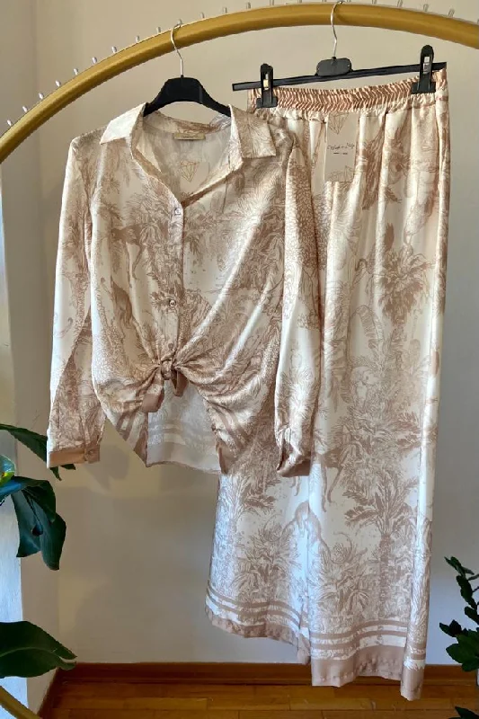 Hot Deal The Tropical Italian Satin Blouse and Pants' Set
