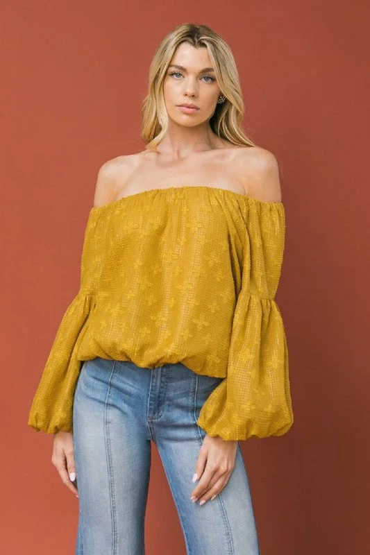 Super Deal Textured Off Shoulder Woven Top