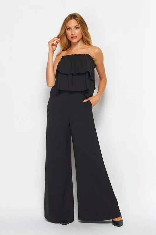 Instant Discount The Black Retro Ruffle Jumpsuit