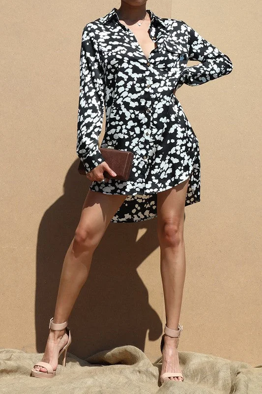 Clearance Sale The Black & White Satin Button Down Dress