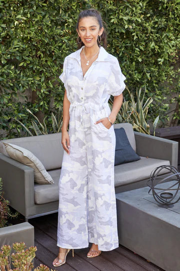 Don't Wait The Camo Wide Leg Linen Jumpsuit