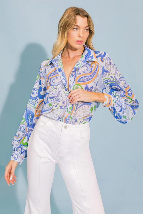 New Markdowns The Emilia Blue Paisley Blouse