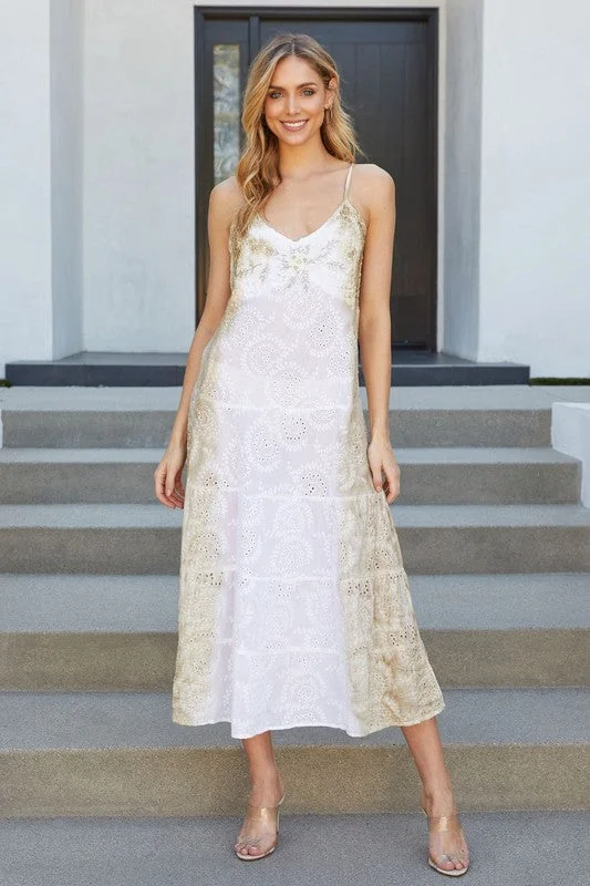 YEAR-End Clearance The Eyelet Smocked Floral Beaded Maxi Dress