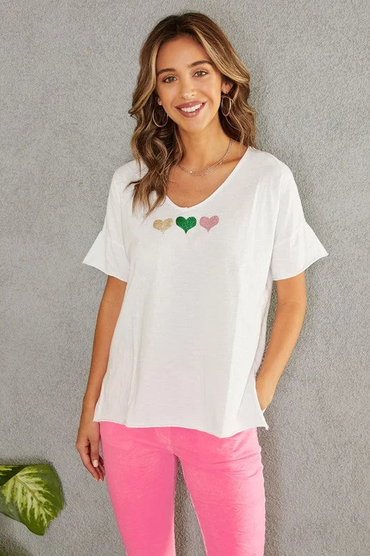 Blowout Deals The Glitter Heart Print Cotton Top