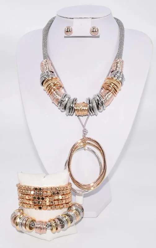 Online Only Three Tone Necklaces, Earrings and Bracelets (5 pieces)