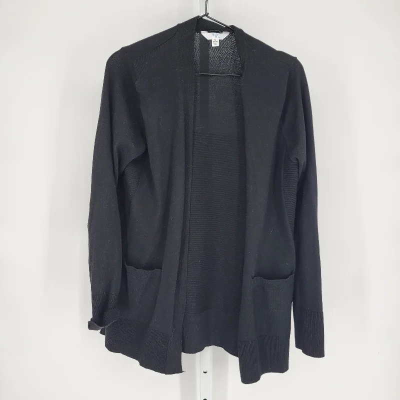 Can't Be Beat Time and Tru Womens Sz M Open Front Knit Cardigan Sweater Black