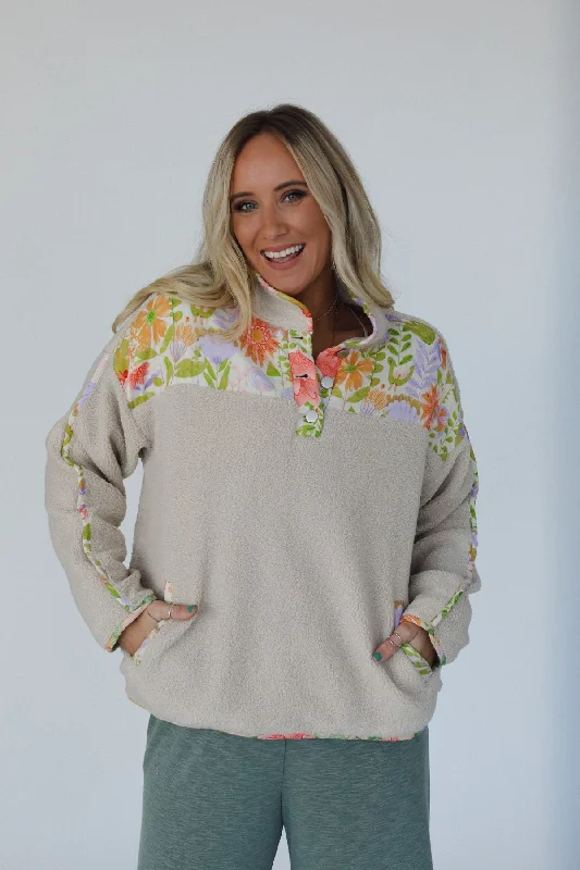 Bonus Savings Tula Floral Block Henley Sweater - Cream