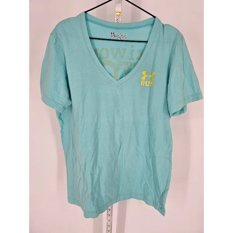 Final Clearance Under Armour Womens Sz XL Short Sleeve V Neck Athletic T Shirt Light Blue