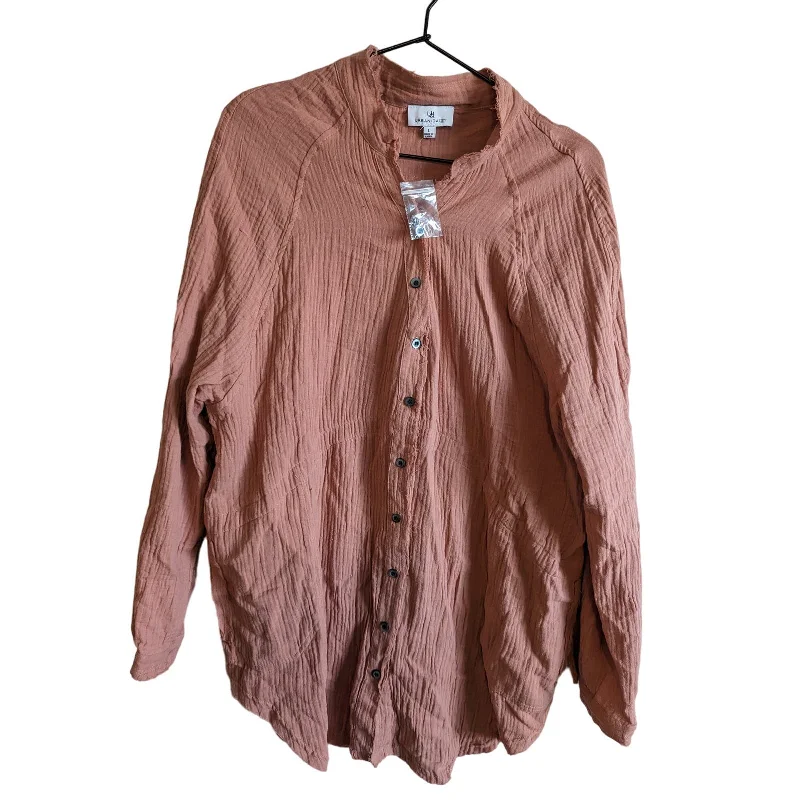 Clearance Event Urban Daizy Womens Sz L Long Sleeve Button Down Gauzy Shirt Light Rust NEW