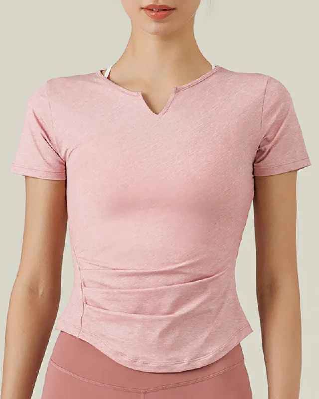 Closeout V Neck Ruched Slim Waist Training Short Sleeve T-shirt S-XL