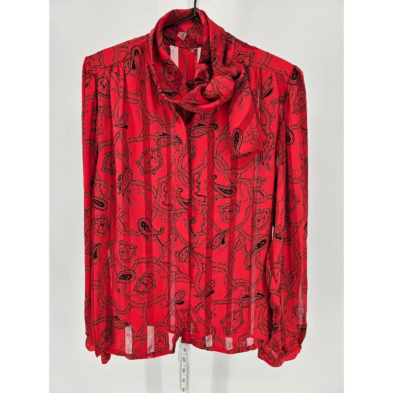 Limited Time Vintage 1960s Womens Sz M Long Sleeve Blouse Black Red Paisley Print Bow Neck Limited Time Vintage 1960s Womens Sz M Long Sleeve Blouse Black Red Paisley Print Bow Neck