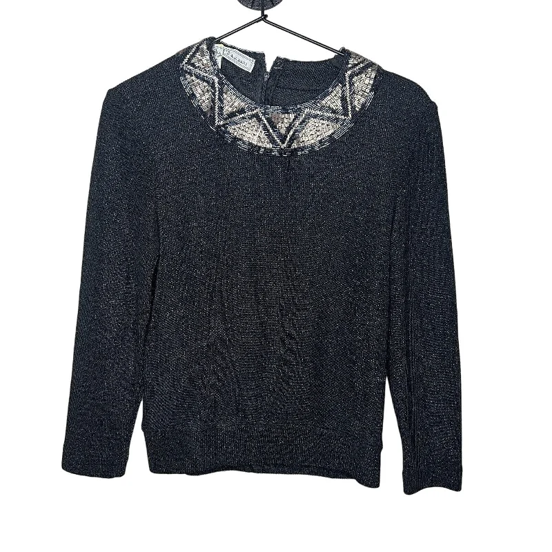 Deal Dash Vintage 1970s AJ Bari Womens Sz 6 Formal Beaded Long Sleeve Blouse Black Silver Deal Dash Vintage 1970s AJ Bari Womens Sz 6 Formal Beaded Long Sleeve Blouse Black Silver