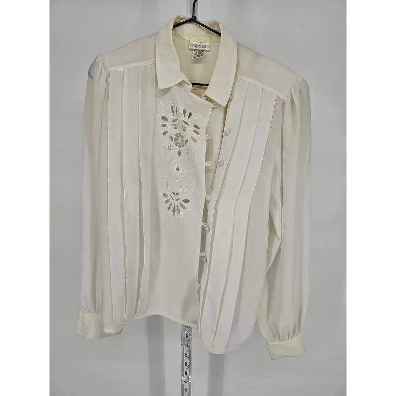 Act Fast Vintage 1980s Nicola Womens Sz 10 Button Up Formal Blouse White Collared