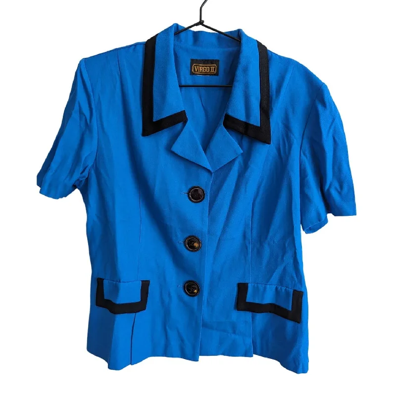 Price Reduction Vintage 1980s Virgo II womens Sz L Short Sleeve Button Down Shirt Blue