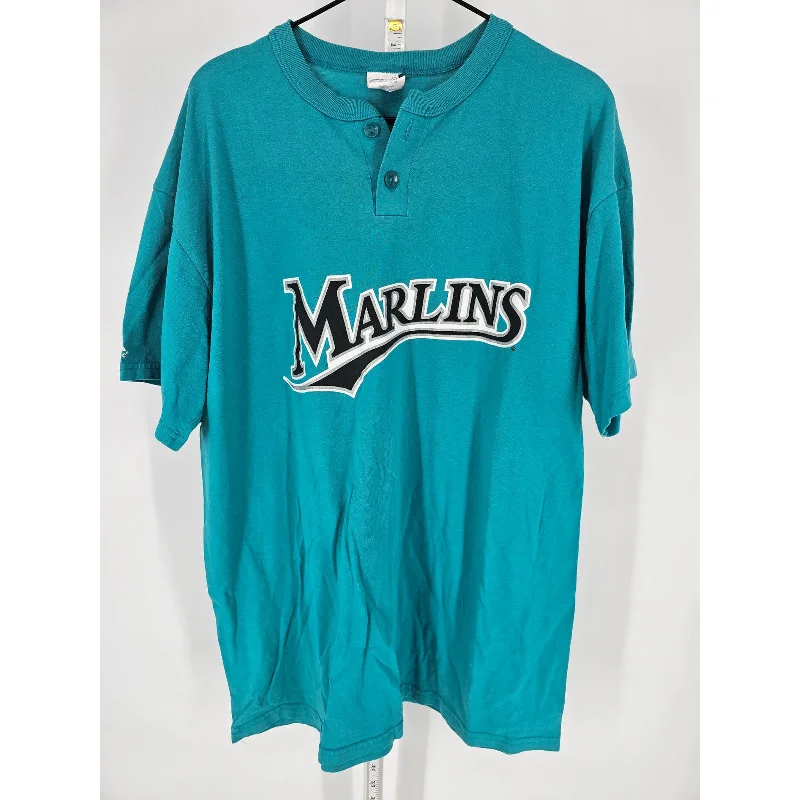 Hurry In Vintage 1990s Florida Marlins MLB Baseball Jersey Womens Sz XL Writing on Back