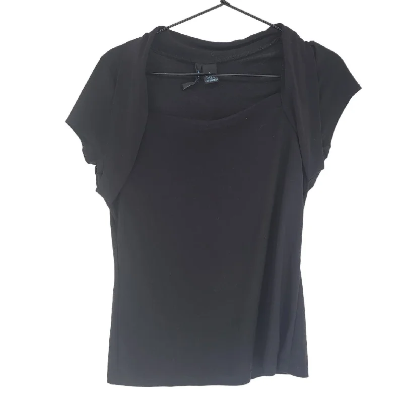 Markdowns Vintage 1990s St Tropez West Womens Sz L Short Sleeve Blouse Black Y2K
