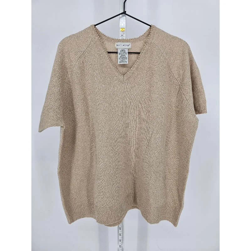 Can't Be Beat Vintage 1990s White Stag Womens Sz XL Short Sleeve V Neck Top Tan