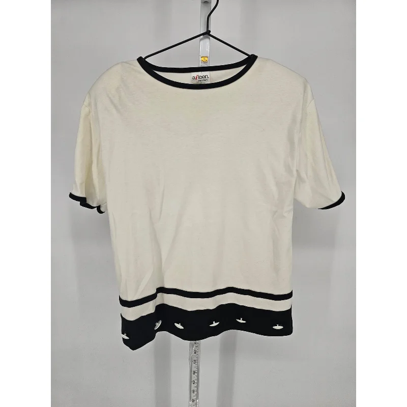 Super Sale Vintage Aileen Petites Womens PM Short Sleeve T Shirt White w/ Black Trim 1990s