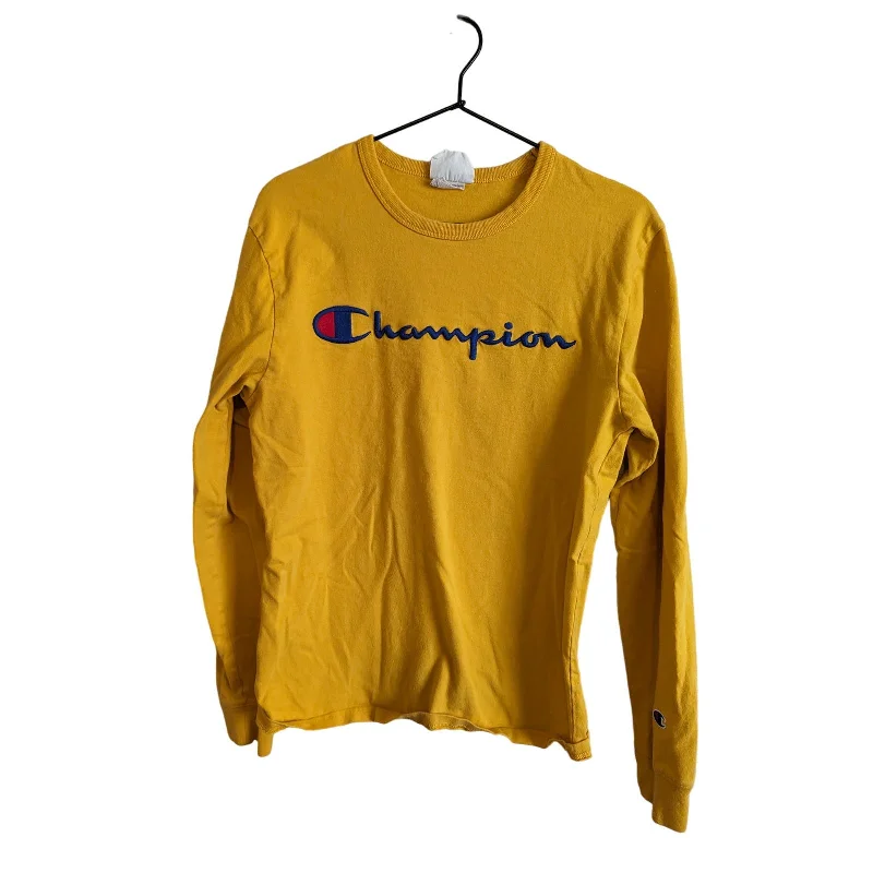 Exclusive Access Vintage Champion Womens Sz S Long Sleeve T Shirt Yellow w/ Blue Embroidered Logo