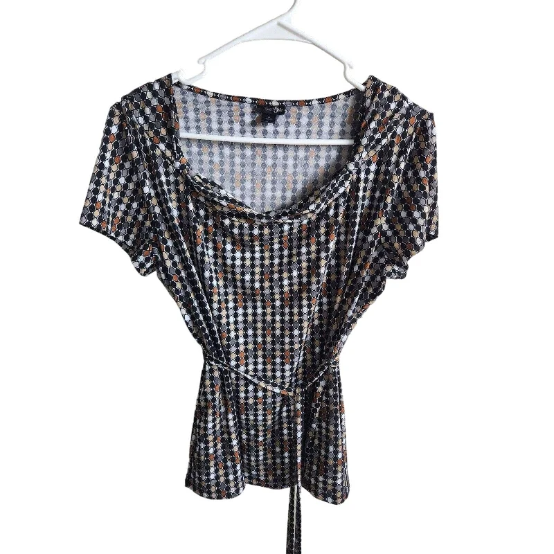 Early Bird Discount Vintage East 5th Womens Sz L Short sleeve Geometric Print Blouse Black Brown Early Bird Discount Vintage East 5th Womens Sz L Short sleeve Geometric Print Blouse Black Brown