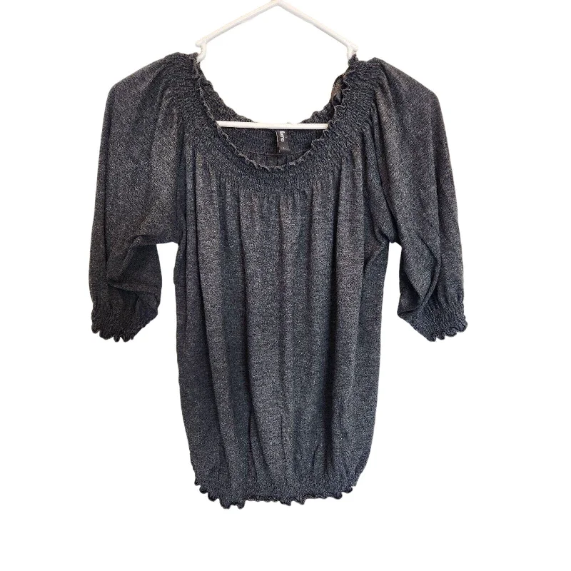 Season Finale Sale Vintage Flame Womens Sz L Half Sleeve Solid Charcoal Gray Blouse