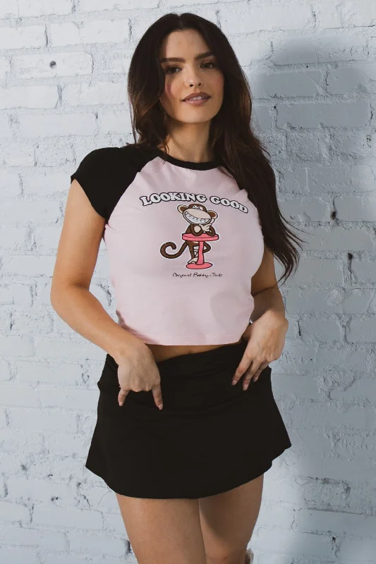 Overstock Sale Looking Good - Bobby Jack Crop Raglan Top - Pink