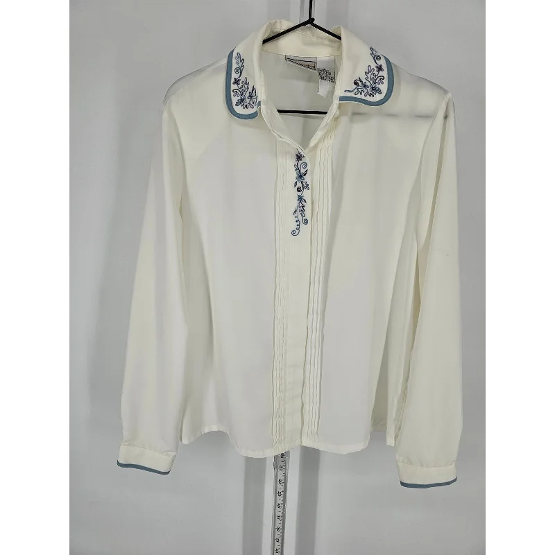 Deal Dash Vintage Napa Valley Womens Sz S Long sleeve Dress Shirt White Floral Embroidered