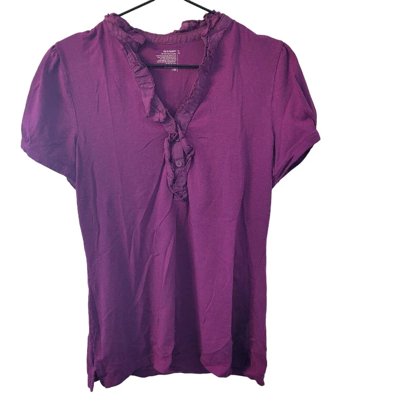 Today’s Deal Vintage Old Navy womens Sz L Short Sleeve T Shirt Purple Ruffled Neckline Today’s Deal Vintage Old Navy womens Sz L Short Sleeve T Shirt Purple Ruffled Neckline