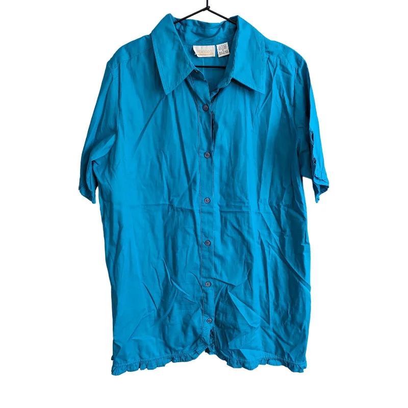 Quick Sale Vintage Romans Womens Sz M Short Sleeve Button Down Shirt Solid Blue