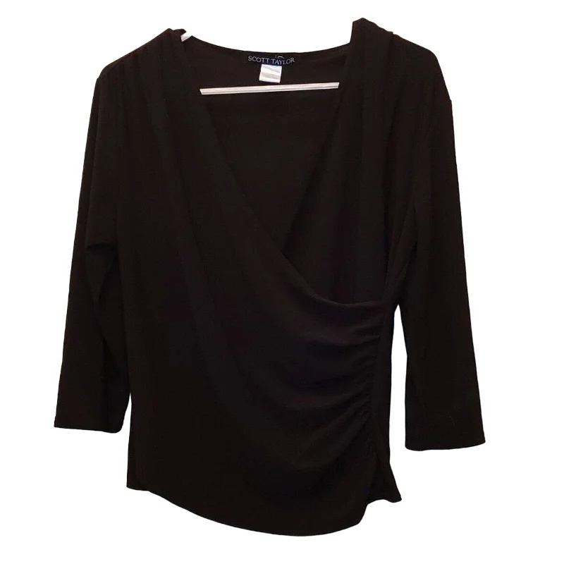 Today's Special Vintage Scott Taylor Womens Sz L 3/4 Sleeve Solid Black Blouse