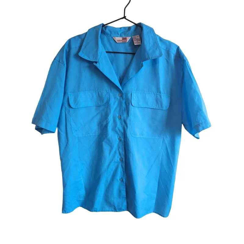 Deal Mania Vintage Sheridan Square Womens Sz 14 Button Up Short Sleeve Blouse Bright Blue Deal Mania Vintage Sheridan Square Womens Sz 14 Button Up Short Sleeve Blouse Bright Blue