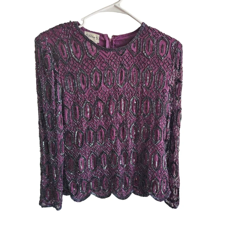 The Best Prices Vintage Stenay Womens Sz M Silk Long Sleeve Fully Beaded Blouse Purple Silver
