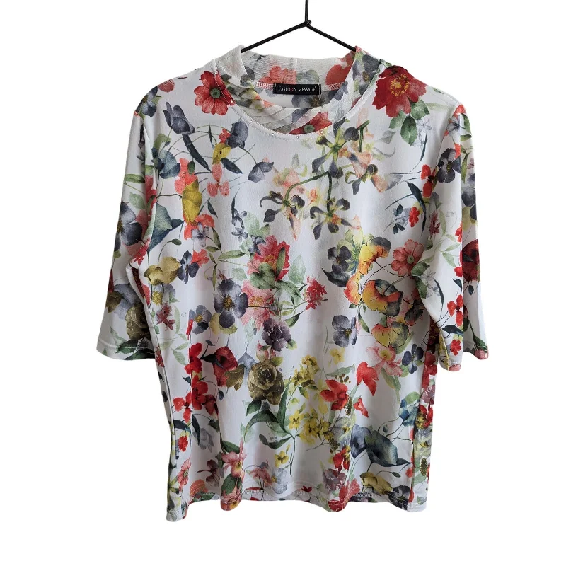 Final Markdown Vintage Y2K Fashion Message Womens Sz L Short Sleeve Mesh Shirt Floral