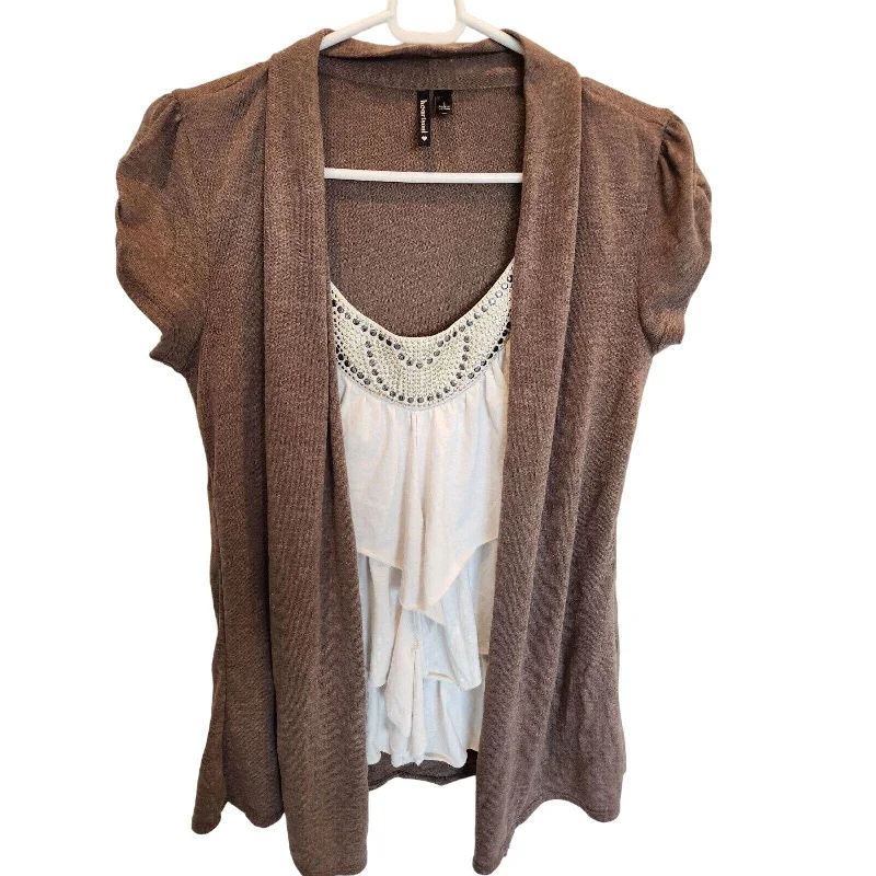 Exclusive Access Vintage Y2K Heart Soul womens Sz L Layered Top Blouse Brown White