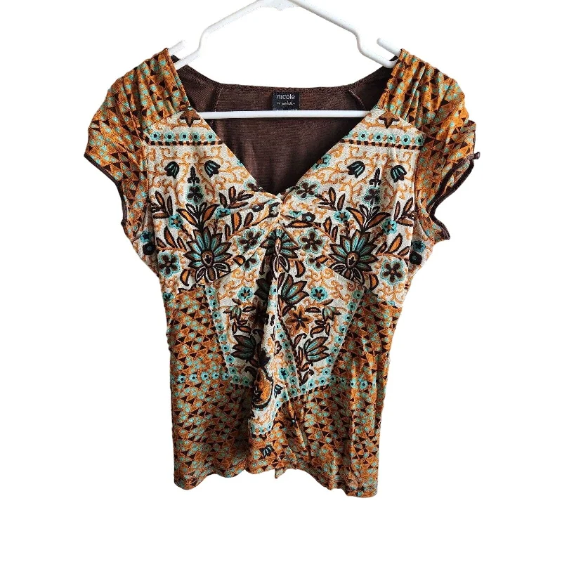 Clearance Event Vintage Y2K Nicole Miller Womens Sz L Short Sleeve Blouse Mustard Floral Clearance Event Vintage Y2K Nicole Miller Womens Sz L Short Sleeve Blouse Mustard Floral