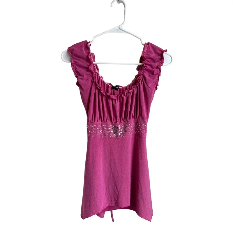 Price Buster Vintage Y2K Vogue by Tips Womens Sz S Blouse Pink Silver Studded