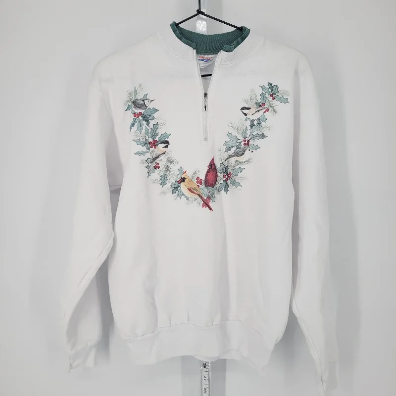 Deal Dash Vtg 90s Hanes Printpro Womens Sz S 1/4 Zip Sweatshirt Cardinal Holly Print White Deal Dash Vtg 90s Hanes Printpro Womens Sz S 1/4 Zip Sweatshirt Cardinal Holly Print White